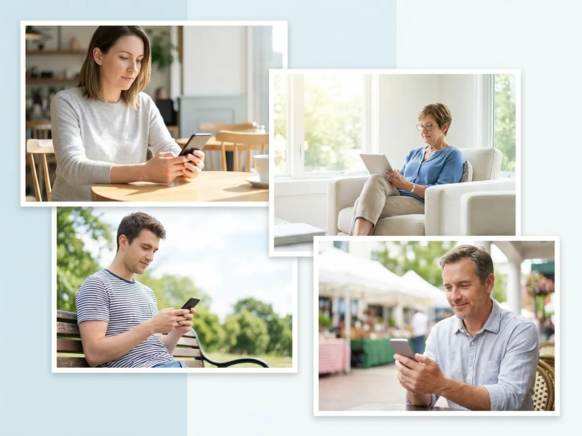 People using their phones in everyday settings
